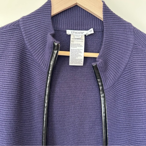 Chico's Navy Knit Open-Front Poncho with Black Trim - Picture 2 of 8